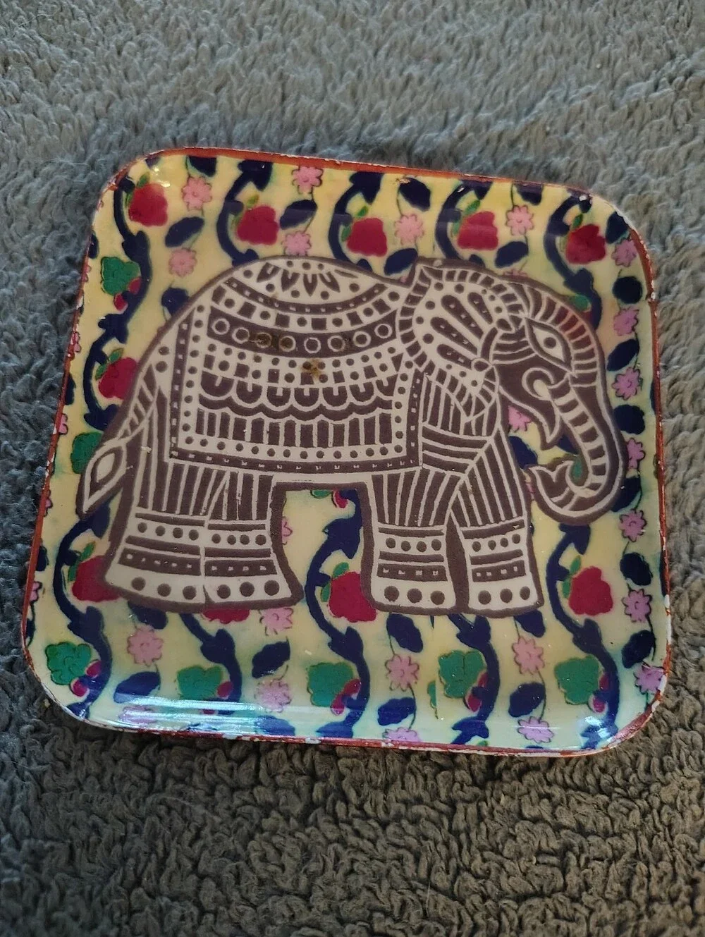 Vintage Copper Trinket Dish Hand Painted Enamel